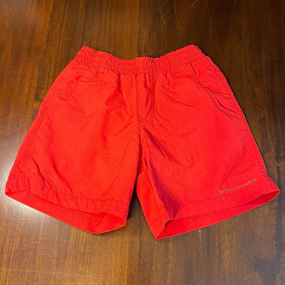 Columbia Omni-Shade Boys XS Red Solid Swim Trunks Lined Elastic Waist